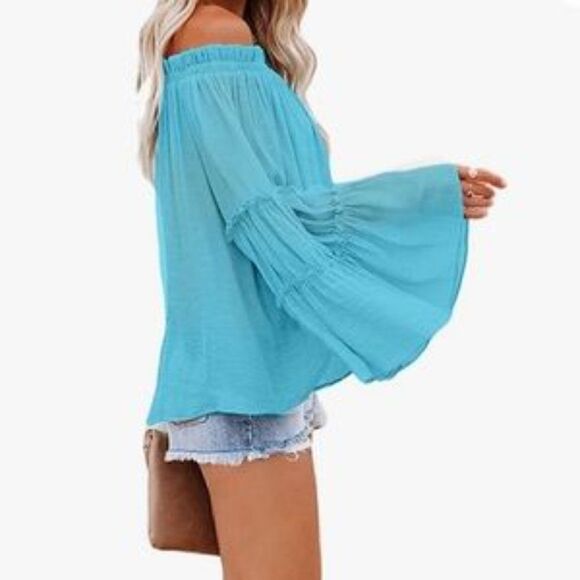 NEW Off Shoulder Flare Sleeves Blouse - Picture 6 of 7